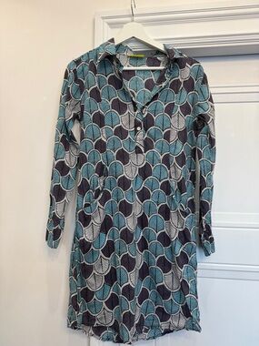 ROBERTA ROLLER RABBIT XS COTTON TUNIC BLUE LEAF PRINT